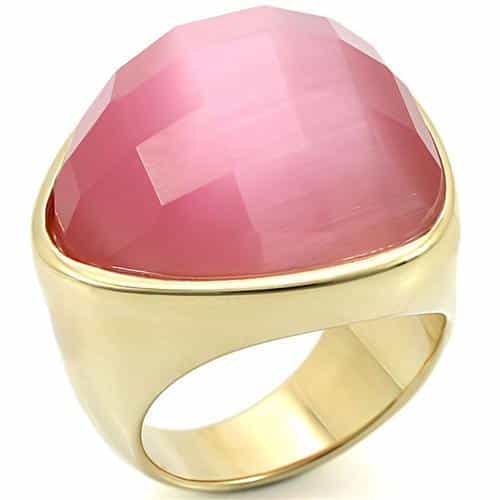 Brass Pink Cat Eye Faceted Dome Ring view 1