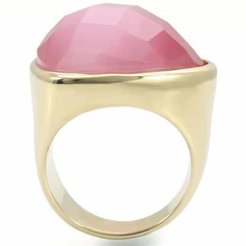 Brass Pink Cat Eye Faceted Dome Ring view 7
