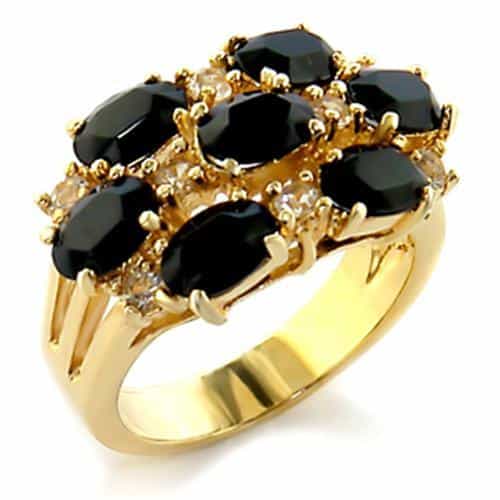 Brass Black Onyx Cluster Cocktail Ring view 1
