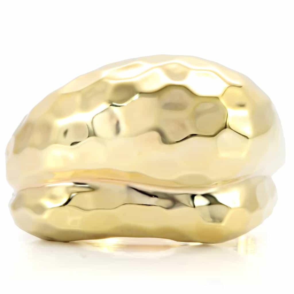 Brass Gold Hammered Dome Ring view 5