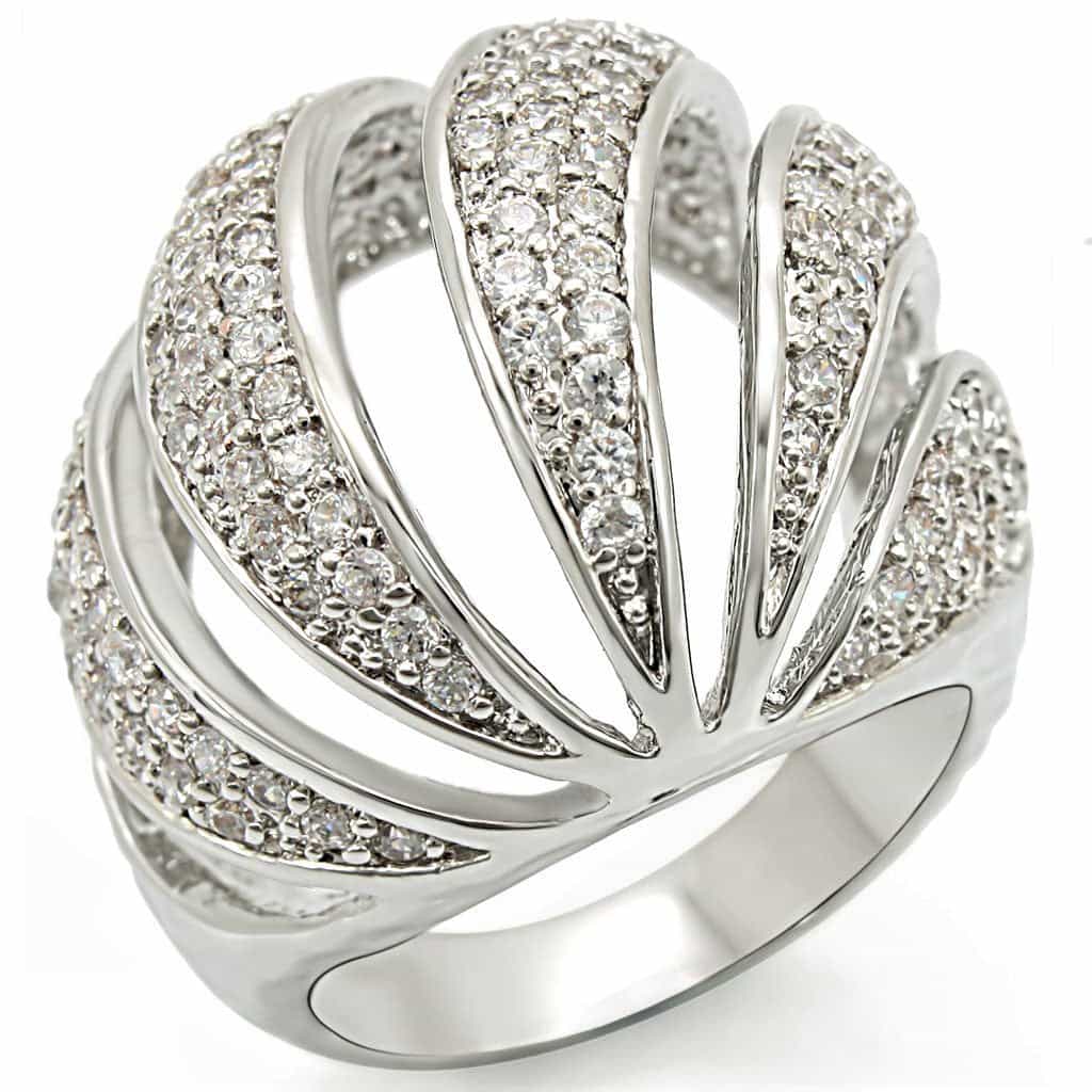 Brass CZ Pavé Shell Fan Dome Ring view 1