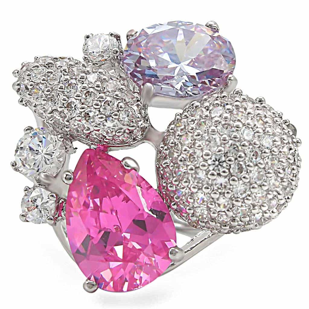 Brass Pink Lavender CZ Multi-Stone Cocktail Ring view 5