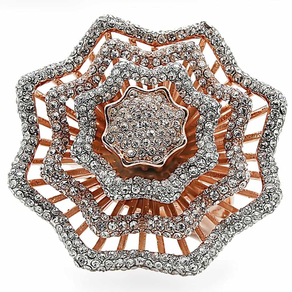 Brass Rose Gold CZ Layered Star Cocktail Ring view 5