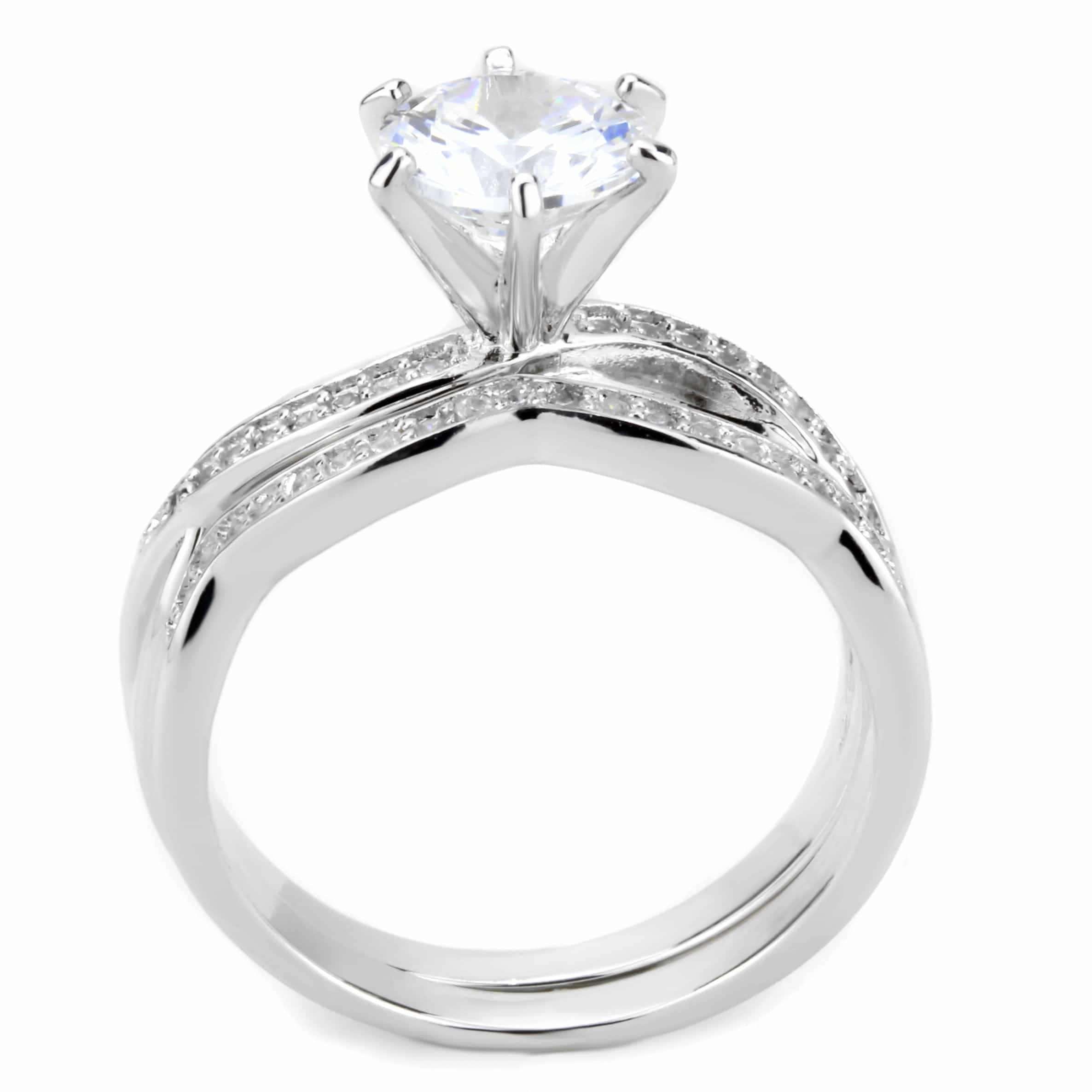 Brass CZ Round Solitaire Double Pavé Band Ring view 5