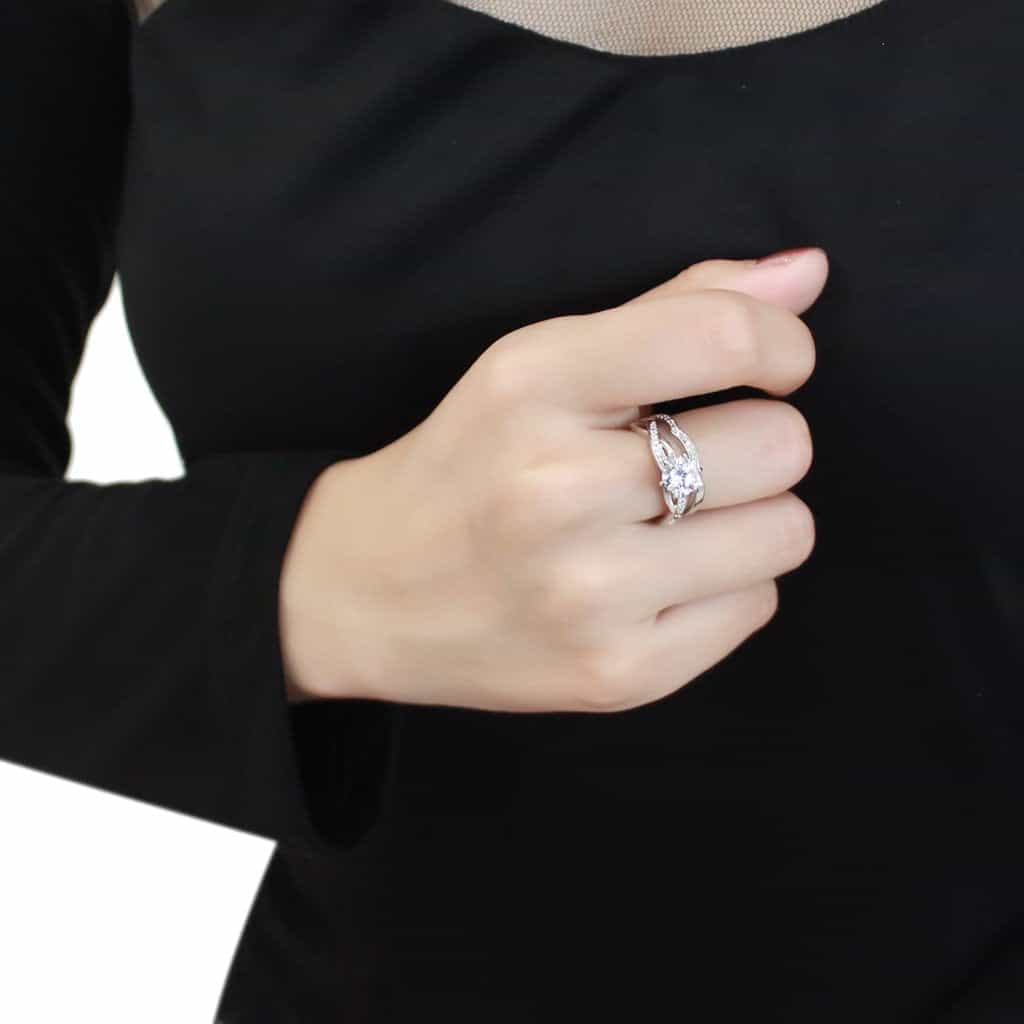 Brass CZ Round Solitaire Double Pavé Band Ring view 9