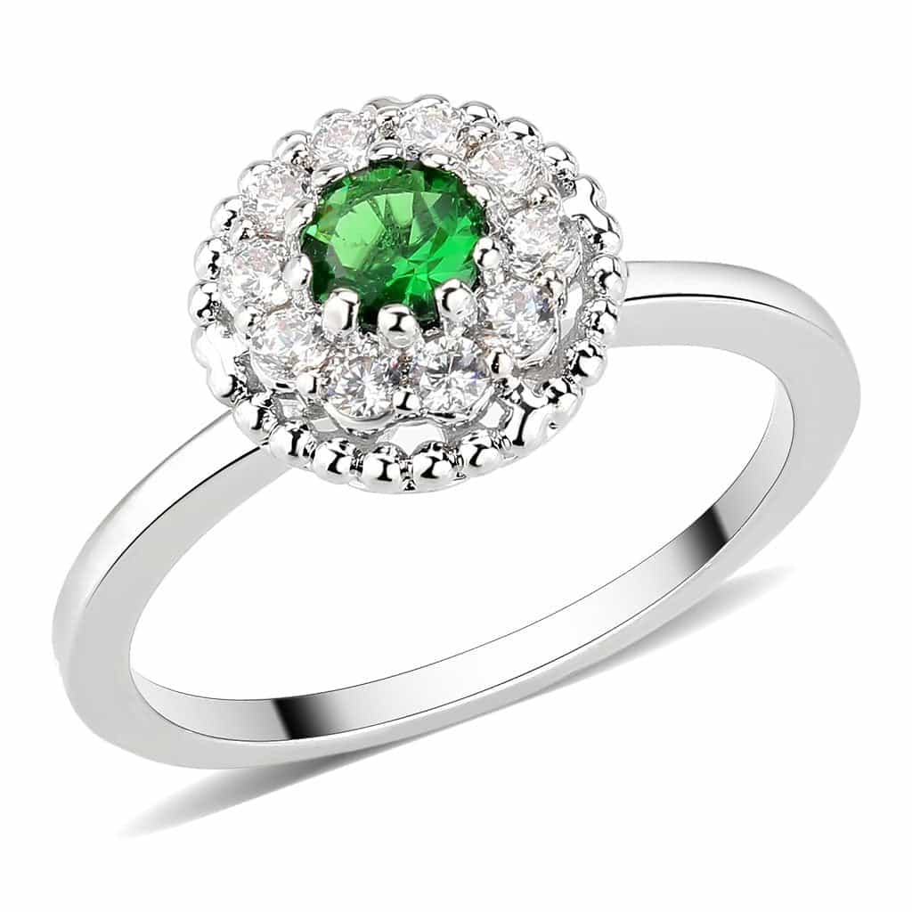 Brass Emerald Round Double Halo Ring view 1