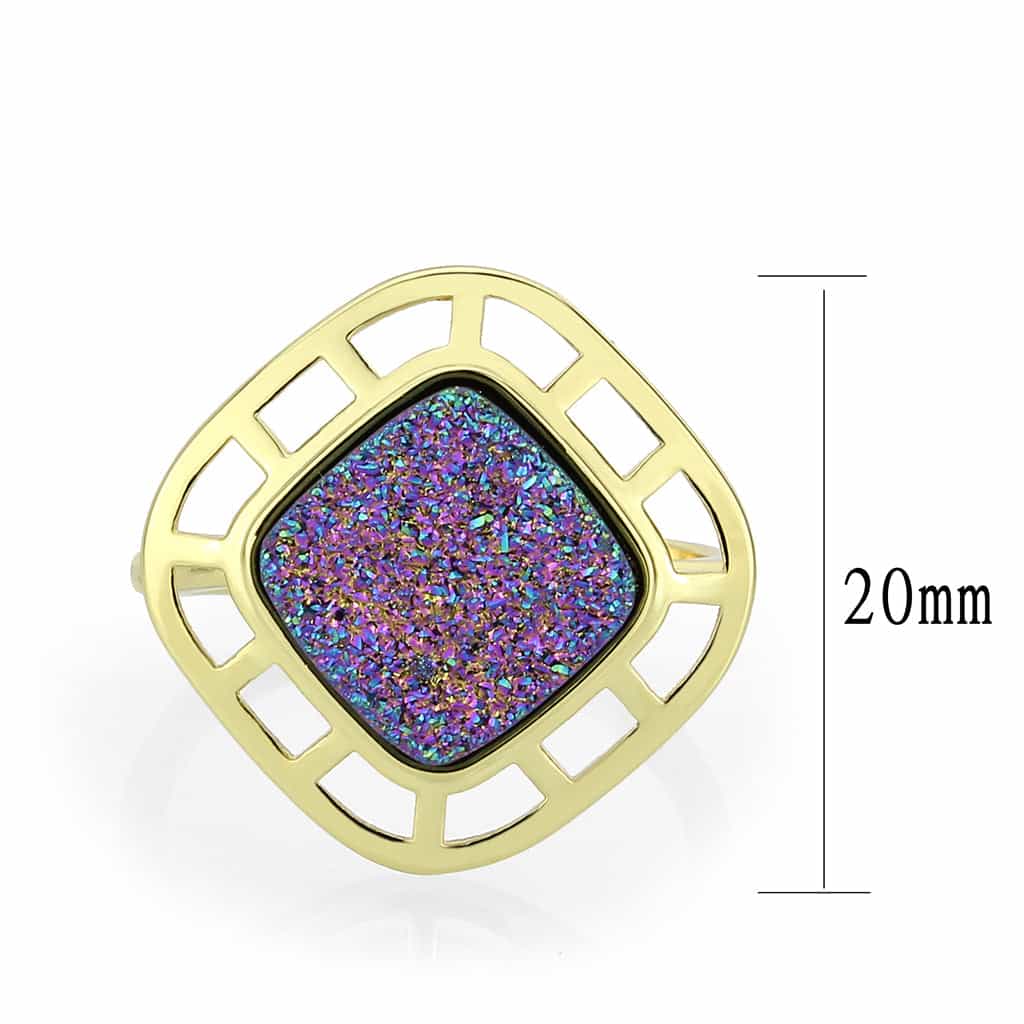 Brass Gold Rainbow Druzy Square Open Lattice Ring view 3