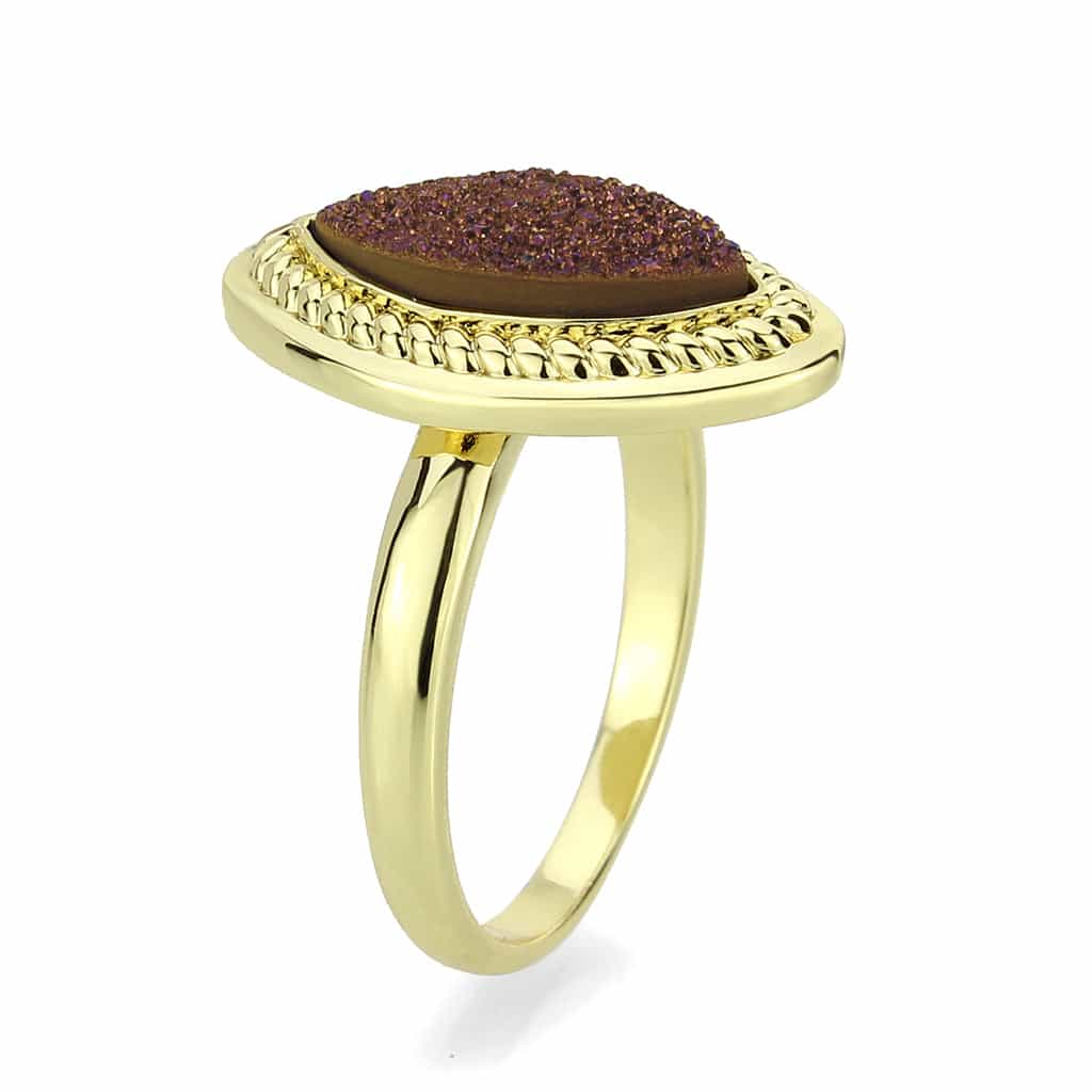 Brass Gold Purple Druzy Oval Rope Bezel Ring view 7