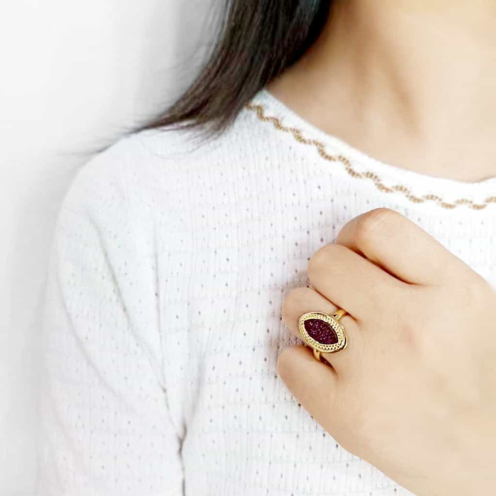 Brass Gold Purple Druzy Oval Rope Bezel Ring view 9