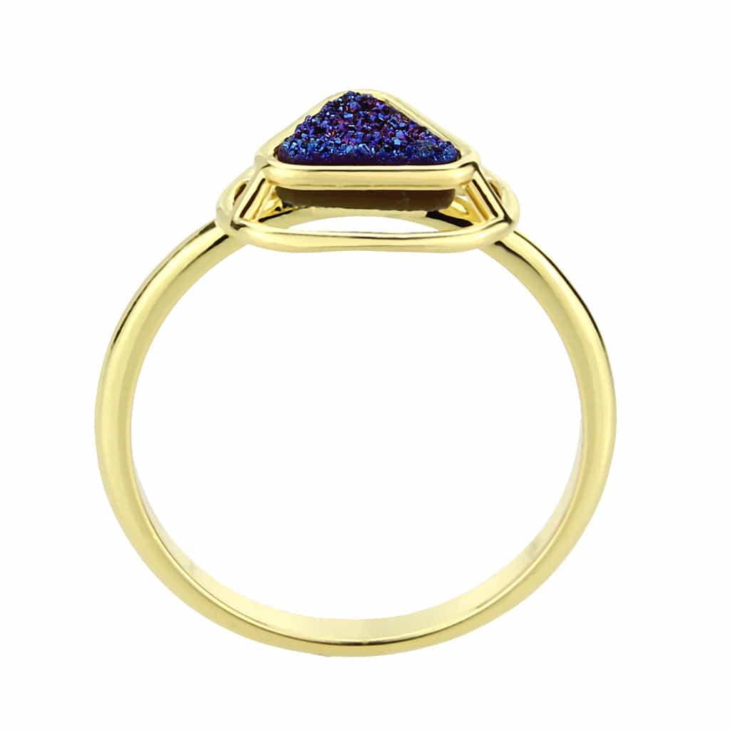 Brass Gold Blue Druzy Triangle Open Ring view 5