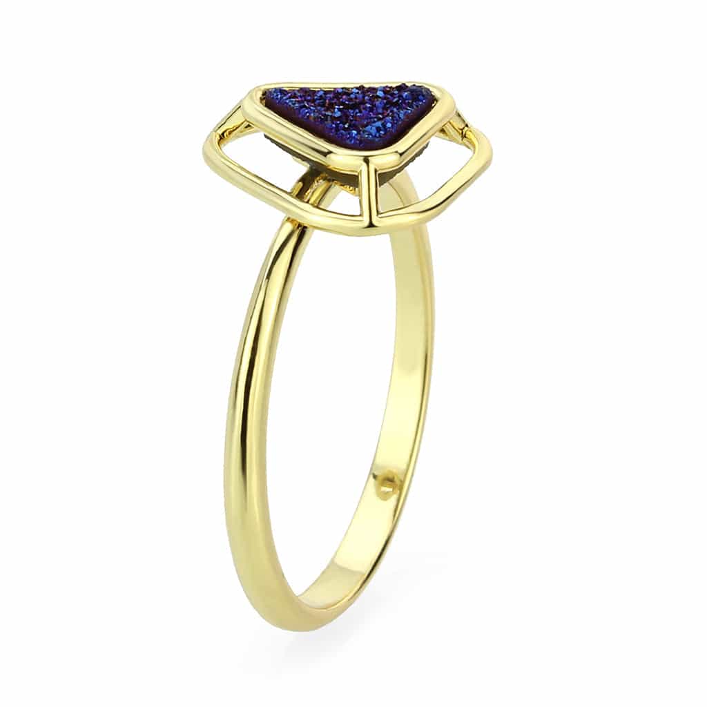 Brass Gold Blue Druzy Triangle Open Ring view 7