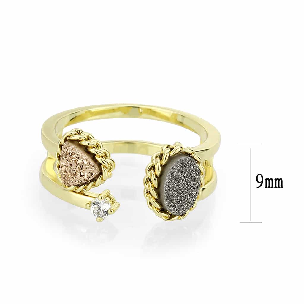 Brass Gold Gray Druzy Oval CZ Rope Stack Ring view 3