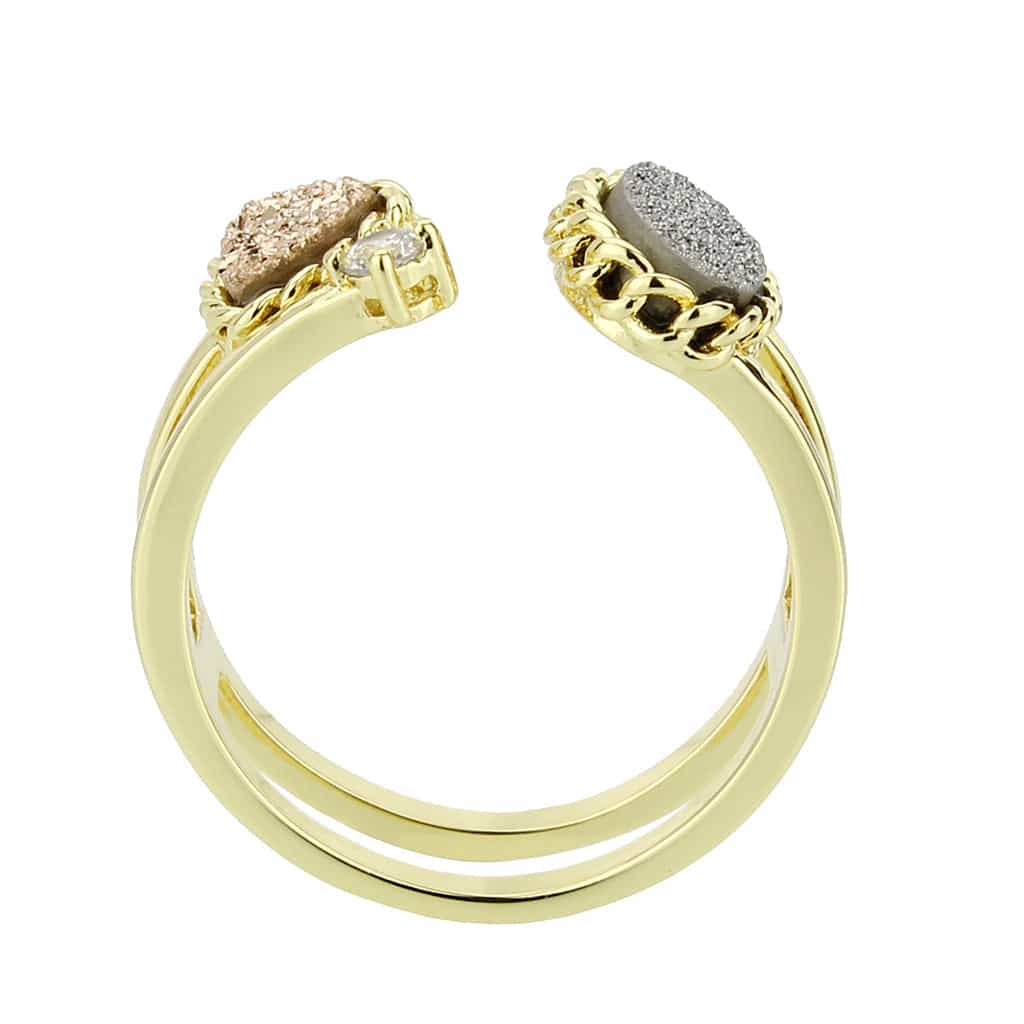 Brass Gold Gray Druzy Oval CZ Rope Stack Ring view 5