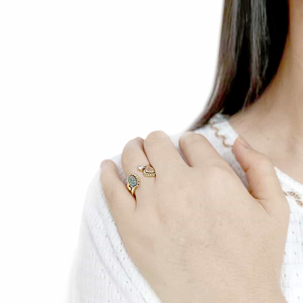 Brass Gold Gray Druzy Oval CZ Rope Stack Ring view 9