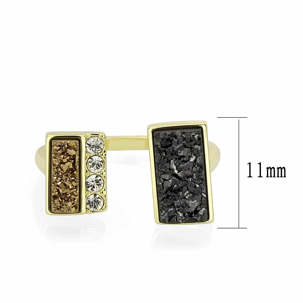 Brass Gold Black Druzy Rectangle CZ Open Ring view 5