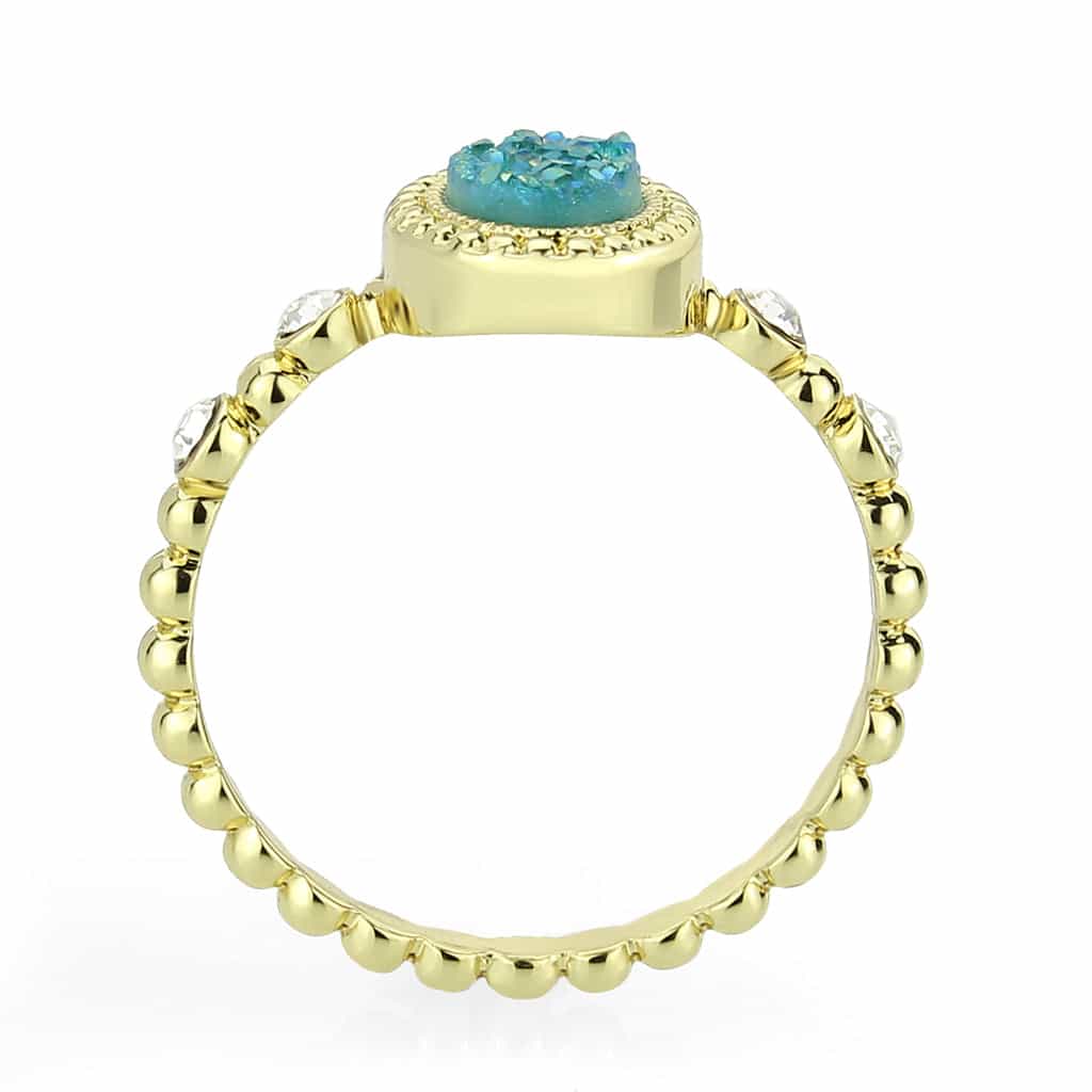 Brass Gold Turquoise Druzy Oval CZ Beaded Ring view 5