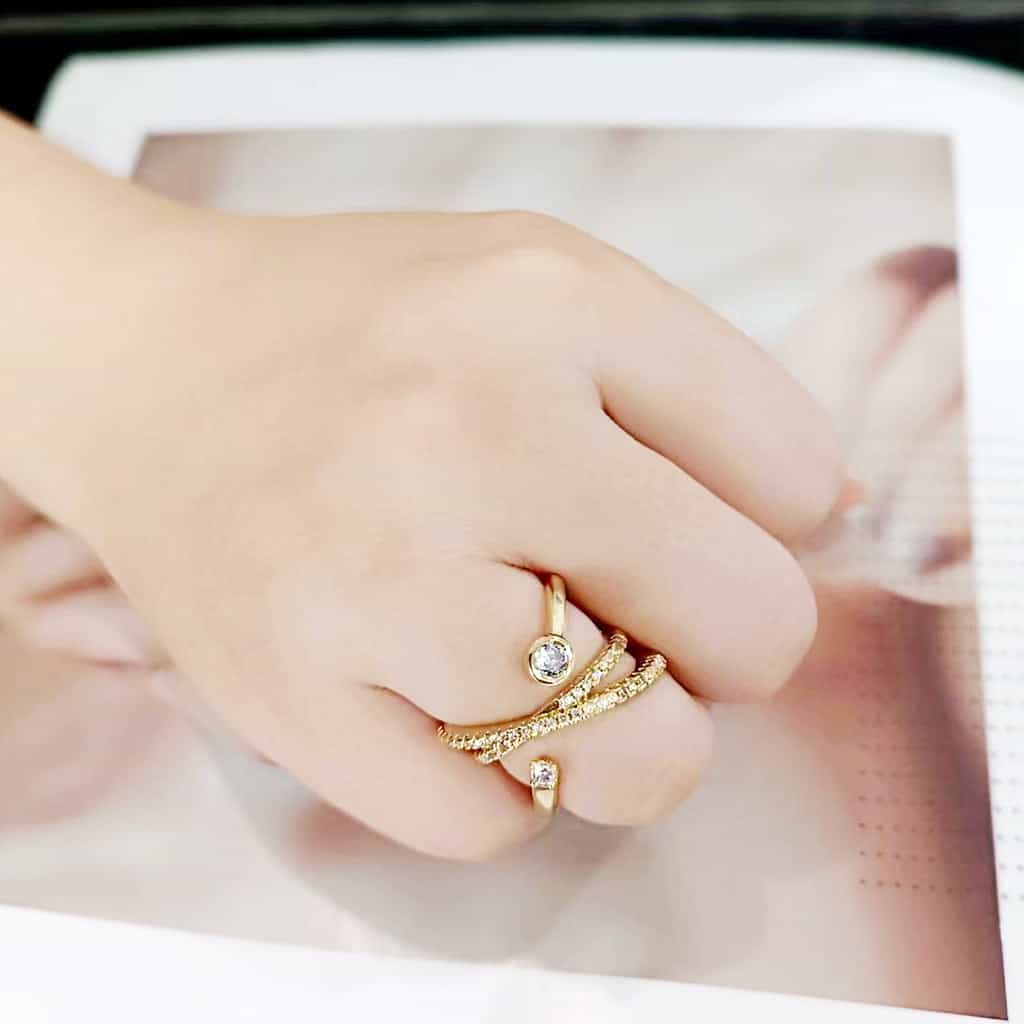 Brass Gold CZ Pave Criss-Cross Bezel Ring view 3