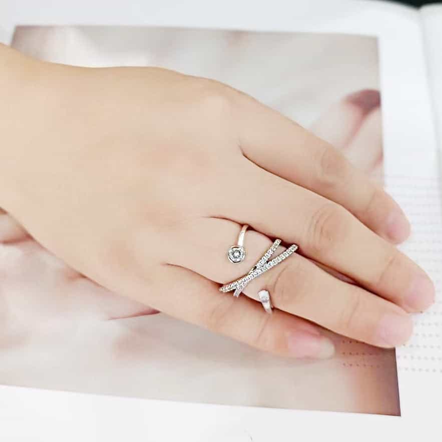 Brass CZ Pave Criss-Cross Bezel Ring view 7