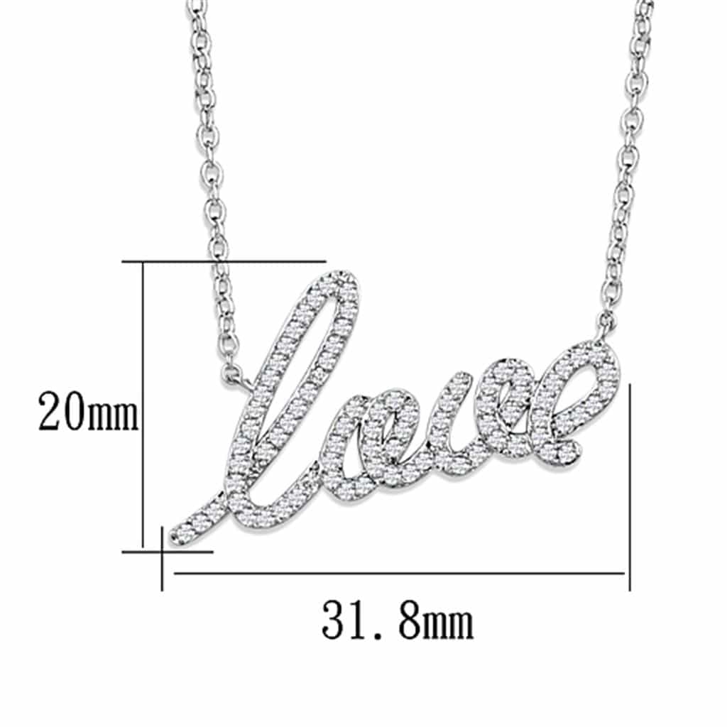 Brass CZ Pave Love Script Pendant Necklace view 3