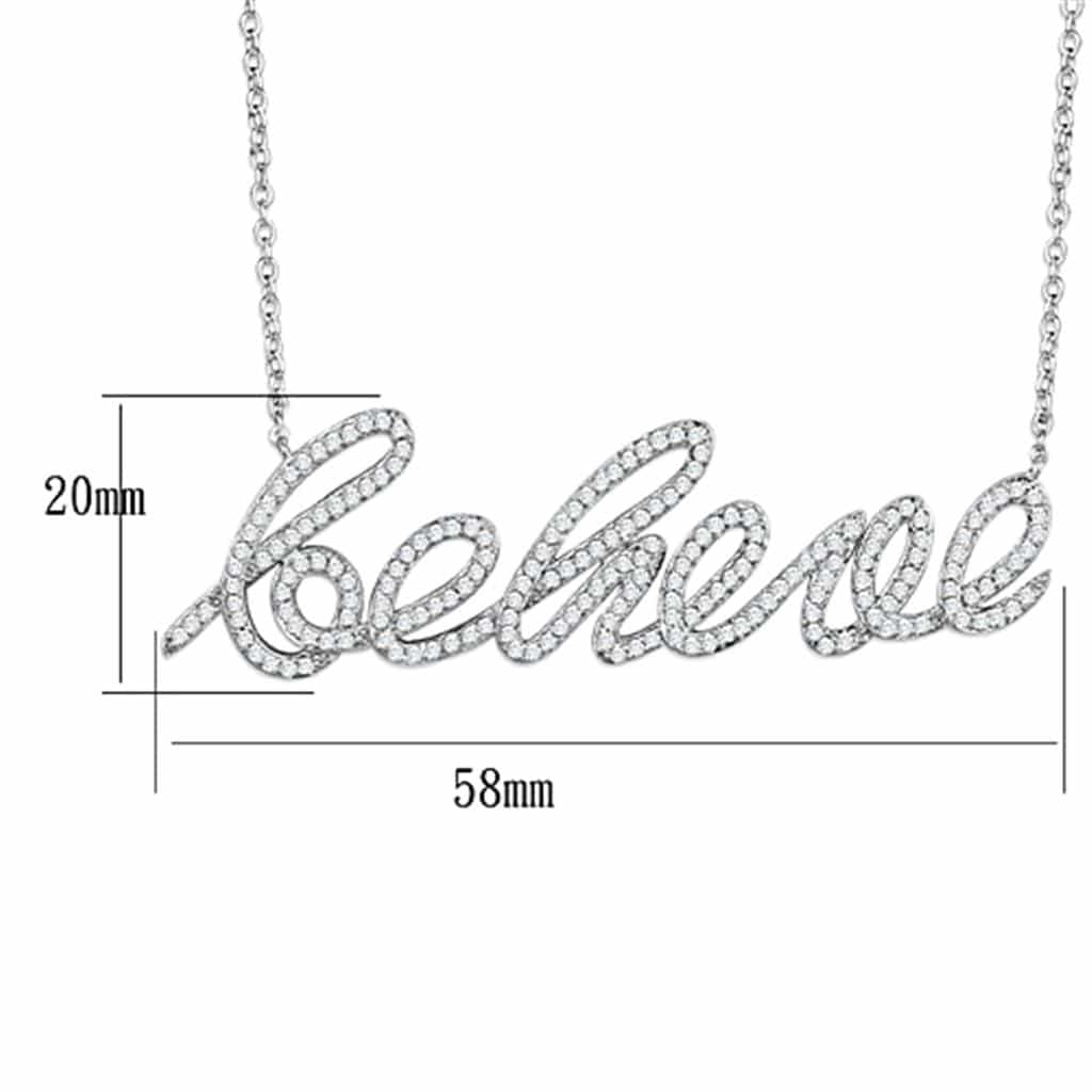 Brass CZ Pave Believe Script Pendant Necklace view 3