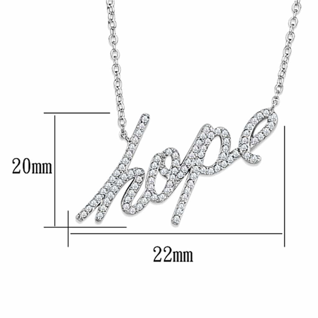 Brass CZ Pave Hope Script Pendant Necklace view 3