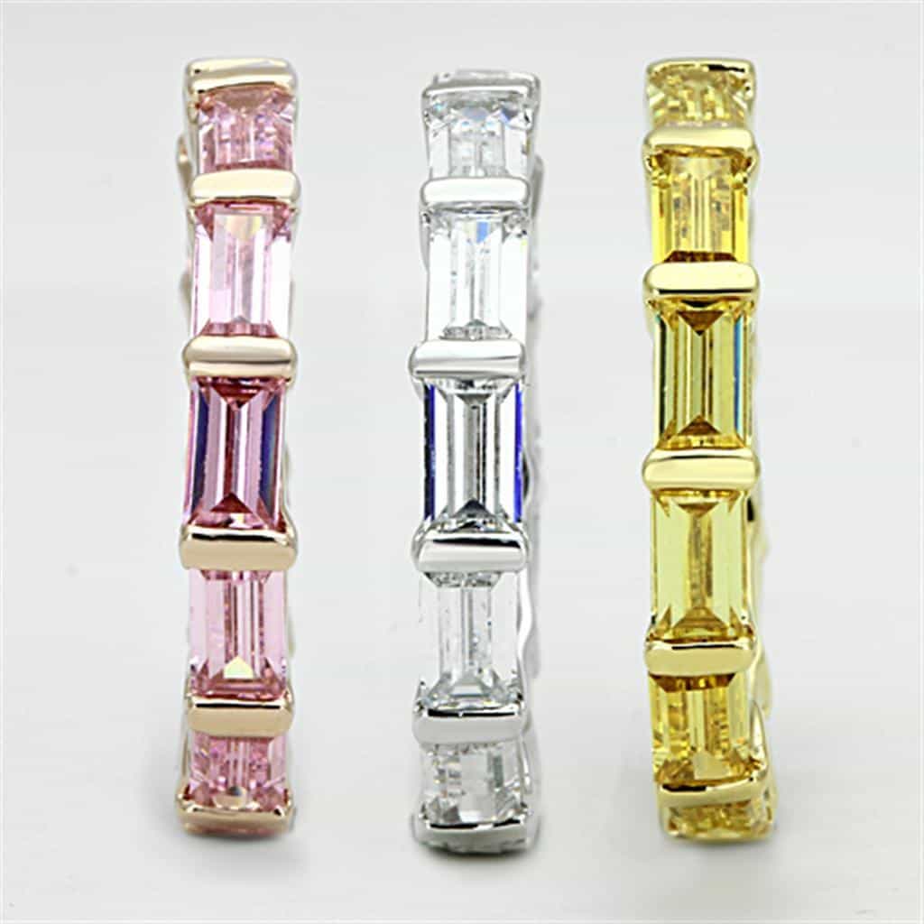 Brass Pink CZ Baguette Triple Stack Eternity Ring view 7