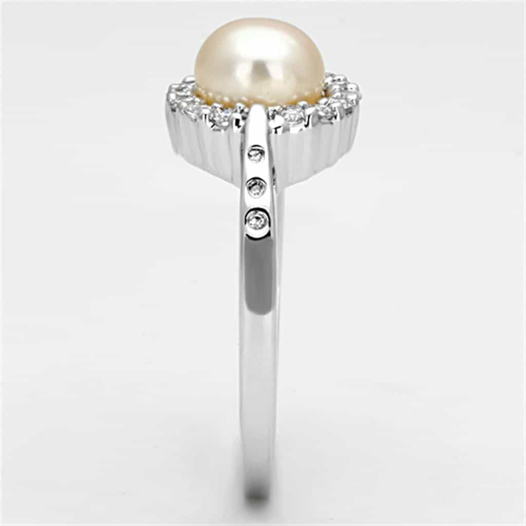 Brass Pearl CZ Halo Round Solitaire Ring view 7