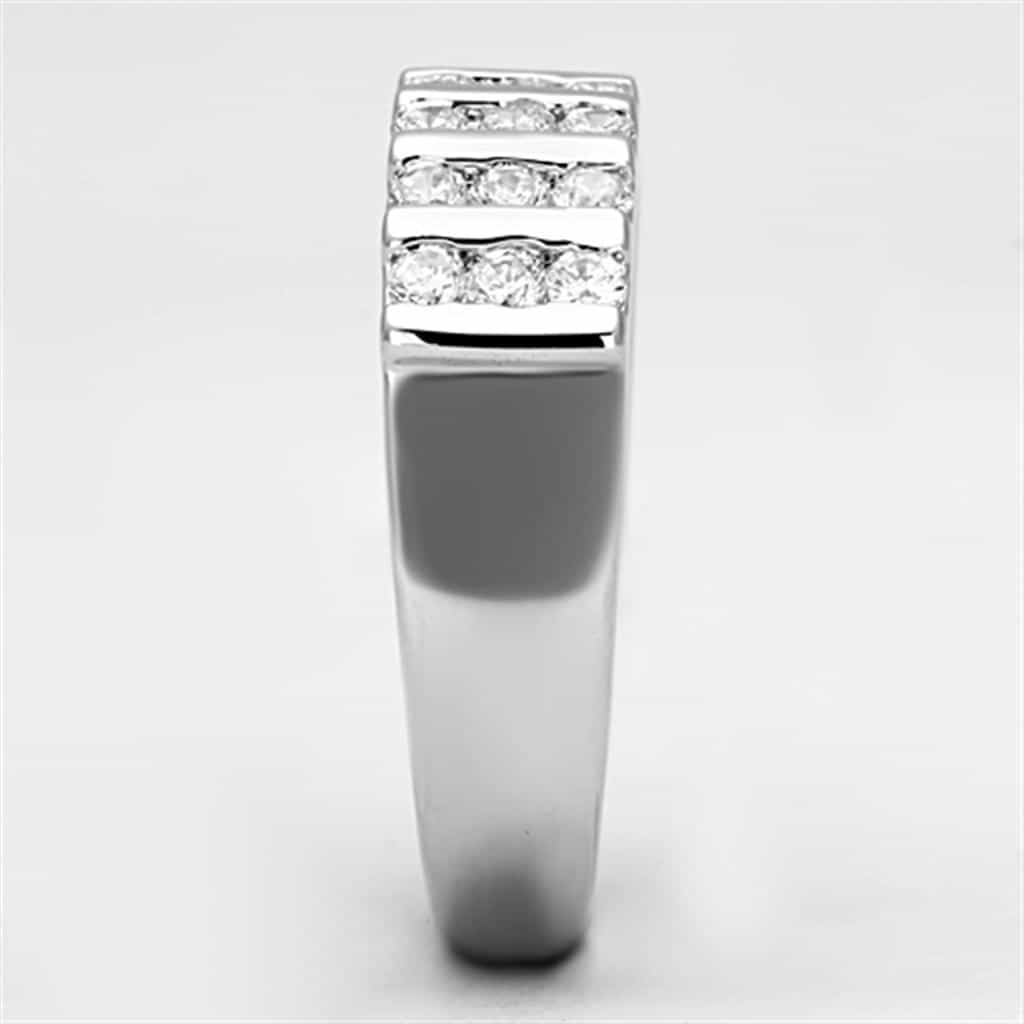 Brass CZ Baguette Channel Stripe Wide Band Ring view 7