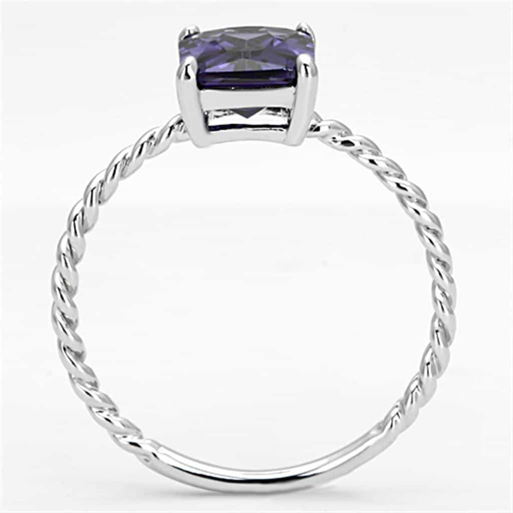 Brass Amethyst CZ Emerald Cut Rope Twist Solitaire Ring view 5
