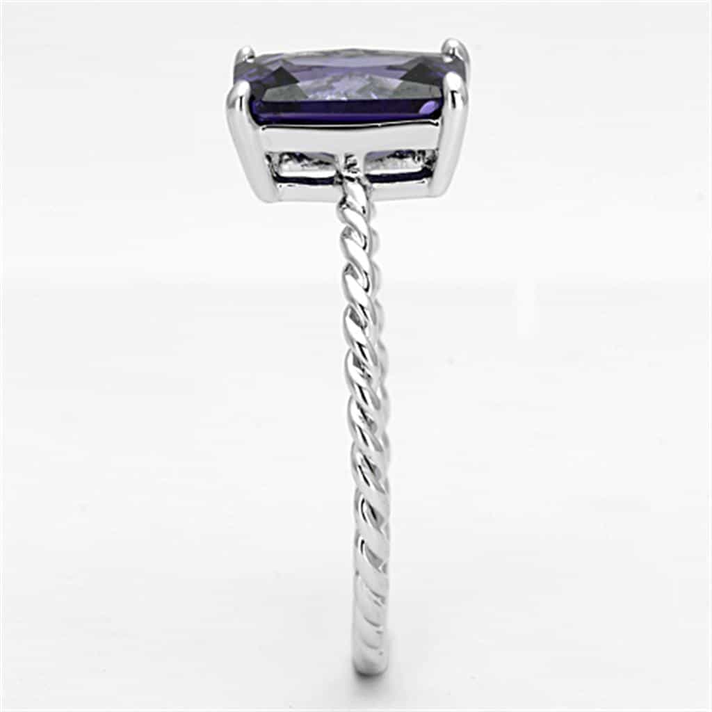 Brass Amethyst CZ Emerald Cut Rope Twist Solitaire Ring view 7