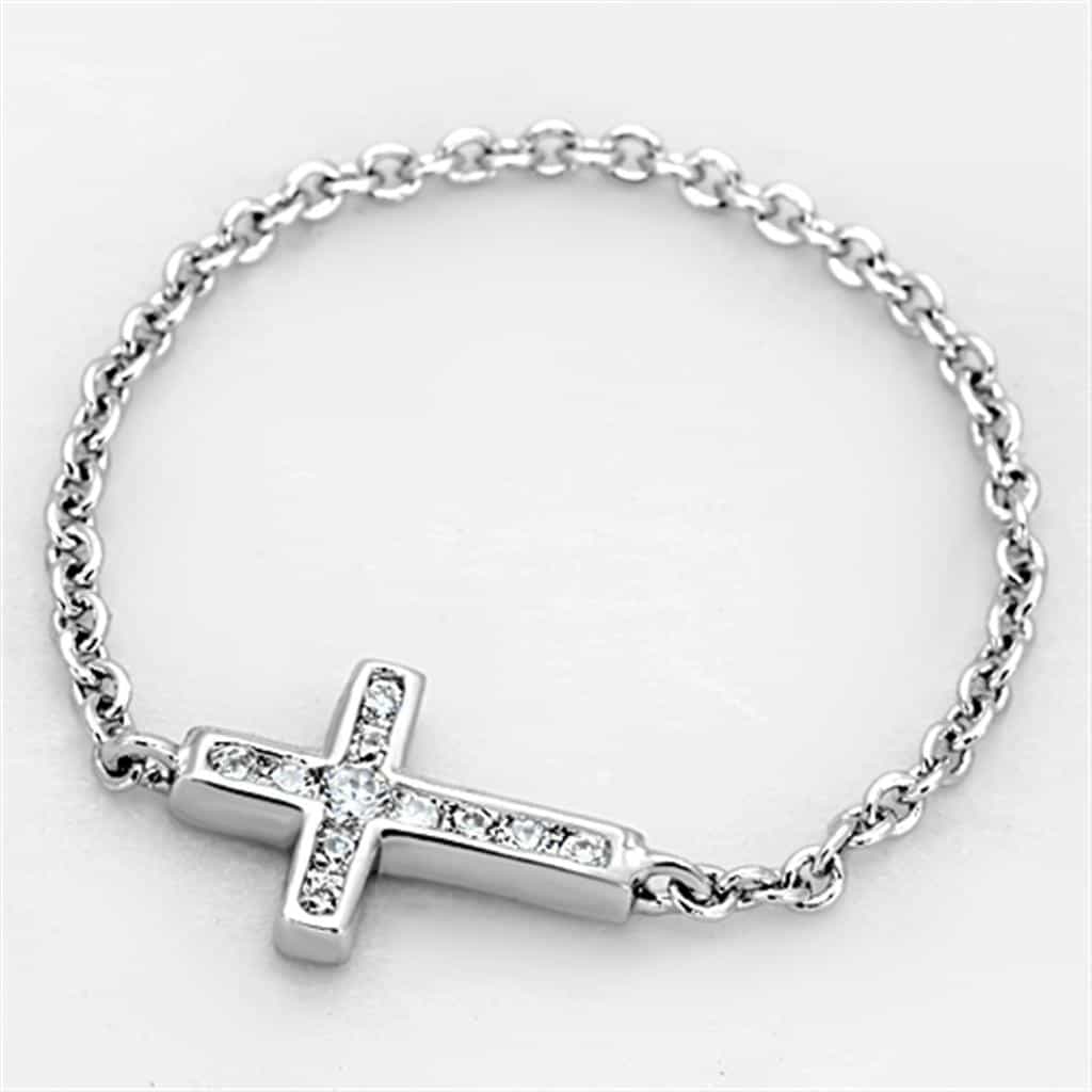 Brass CZ Pave Sideways Cross Chain Ring view 3