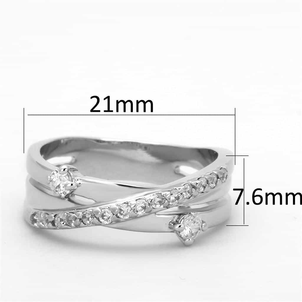 Brass CZ Round Solitaire X Crossover Band Ring view 3