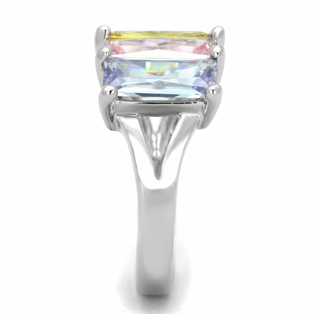 Brass Multicolor Pastel CZ Emerald Cut Triple Ring view 7