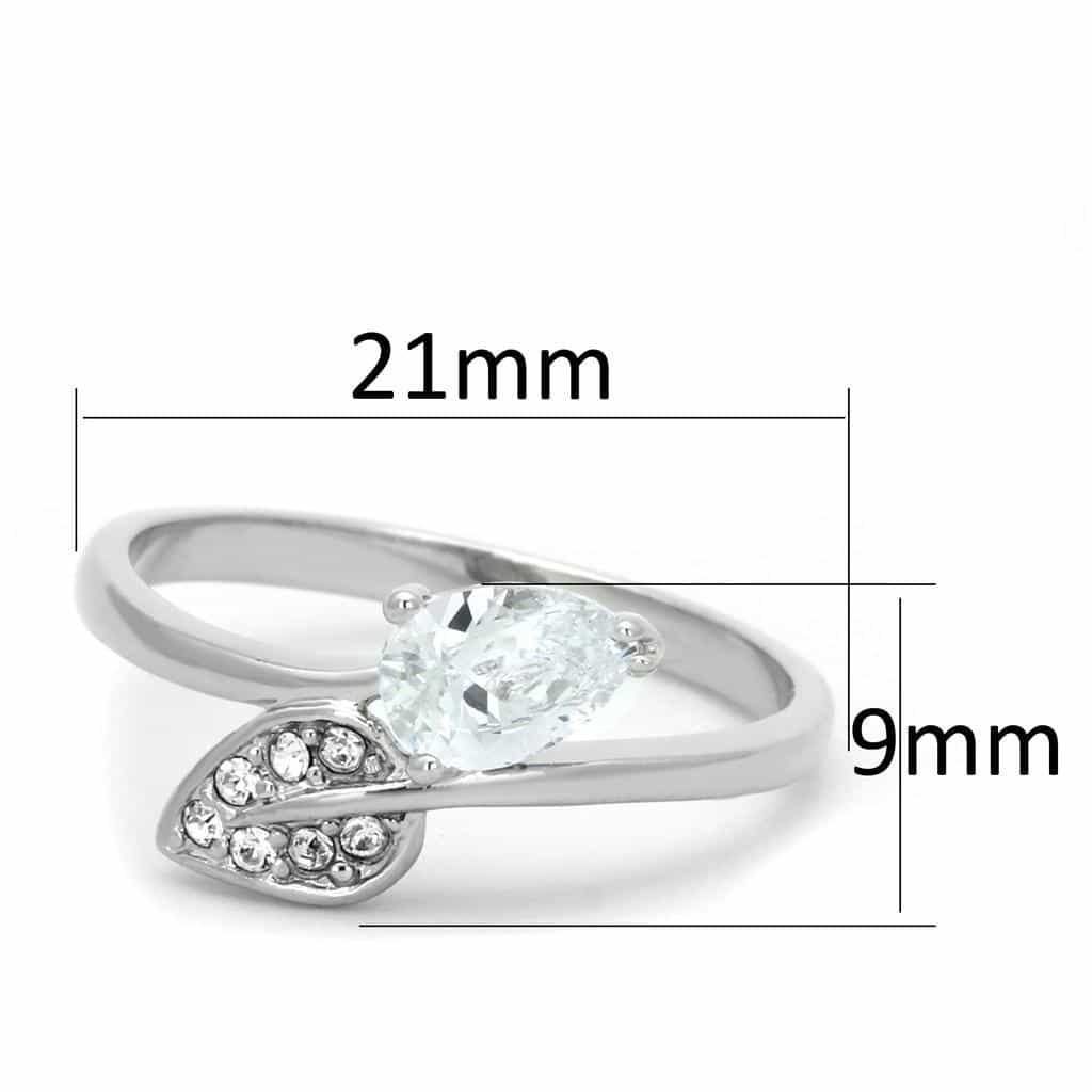 Brass CZ Pear Leaf Bypass Open Ring view 3