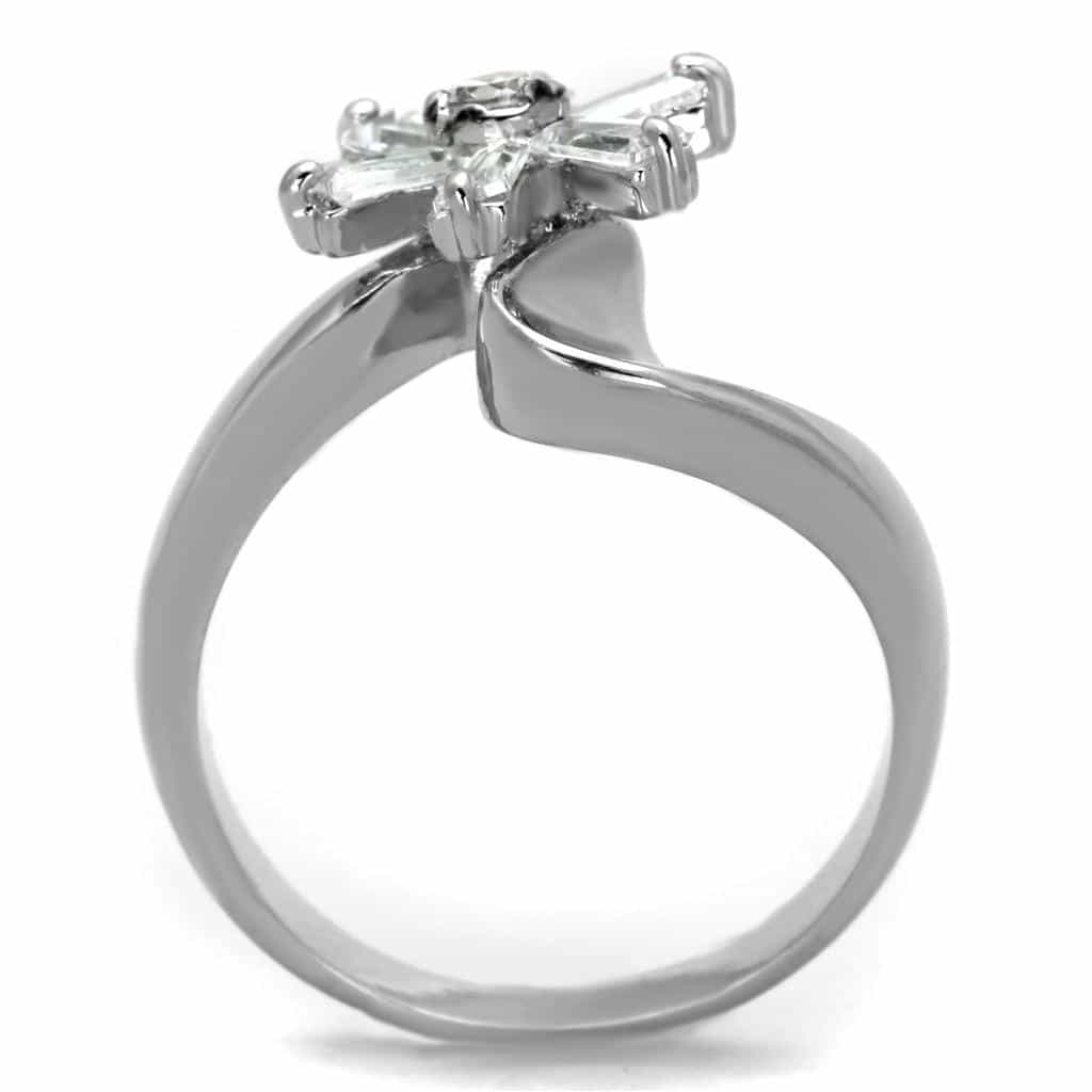 Brass CZ Baguette Cross Open Bypass Ring view 5