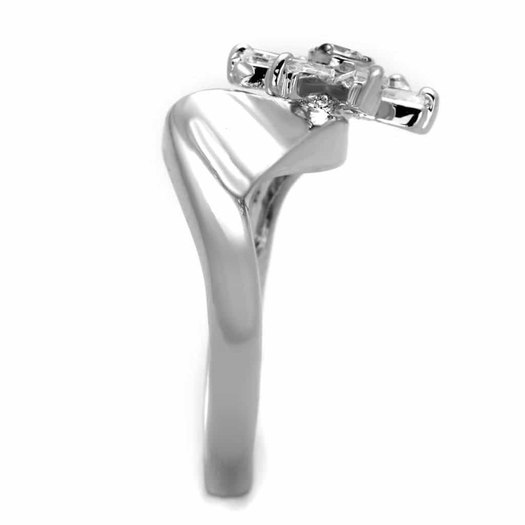 Brass CZ Baguette Cross Open Bypass Ring view 7
