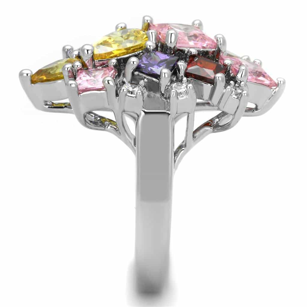 Brass Multicolor CZ Princess Cut Cluster Cocktail Ring view 7