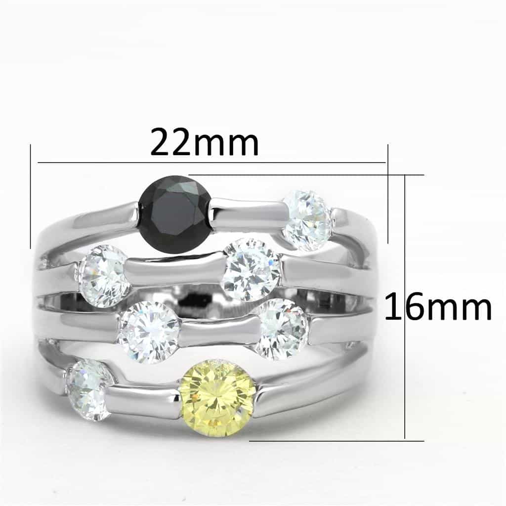 Brass Multicolor CZ Round Multi-Row Wide Band Ring view 3