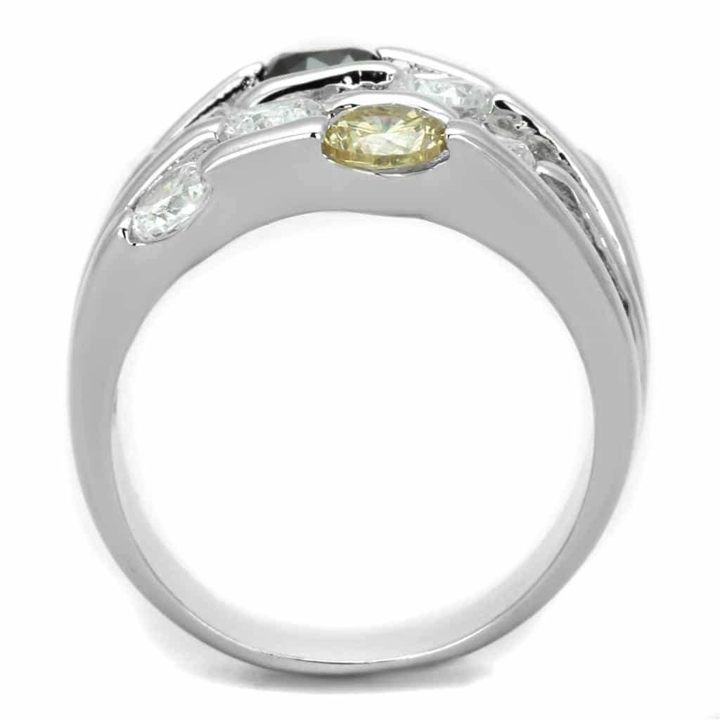 Brass Multicolor CZ Round Multi-Row Wide Band Ring view 5