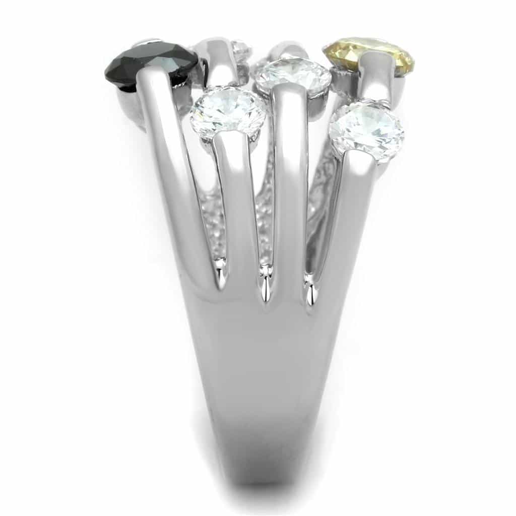 Brass Multicolor CZ Round Multi-Row Wide Band Ring view 7