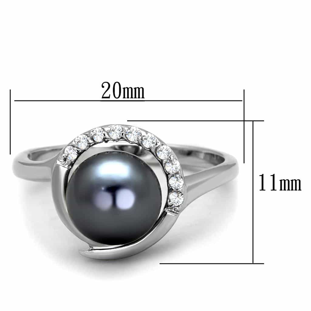 Brass Black Pearl Polished Swirl Solitaire Ring view 3