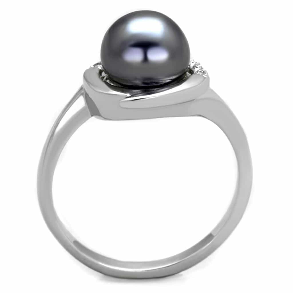 Brass Black Pearl Polished Swirl Solitaire Ring view 5