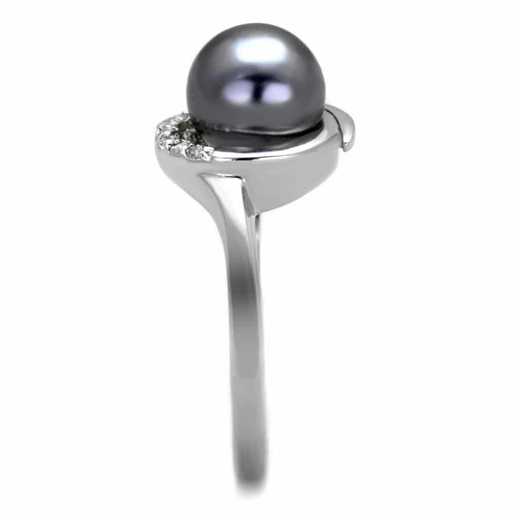 Brass Black Pearl Polished Swirl Solitaire Ring view 7