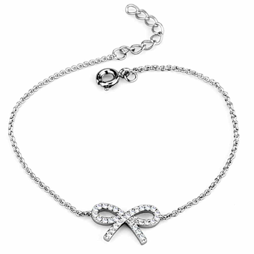 Brass CZ Pave Ribbon Bow Chain Bracelet view 3