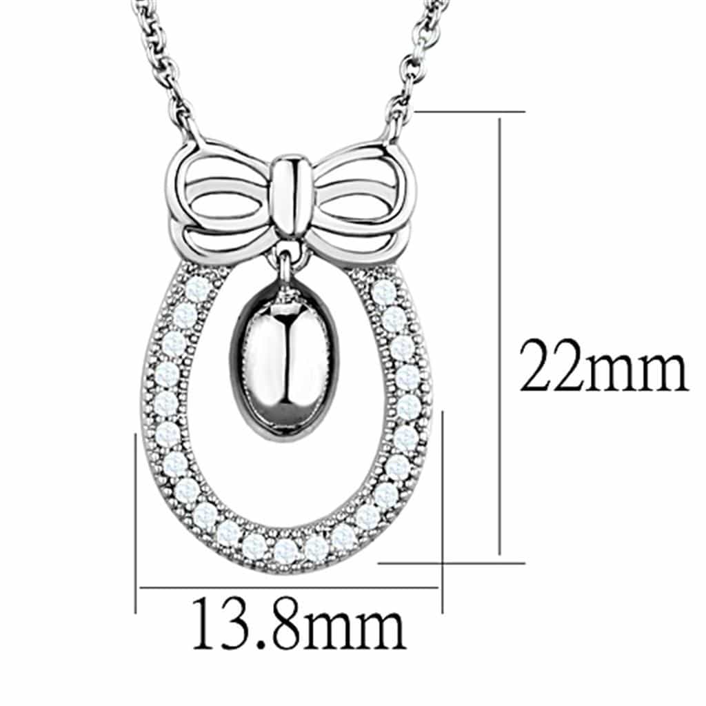 Brass CZ Pave Bow Pearl Oval Pendant Necklace view 3