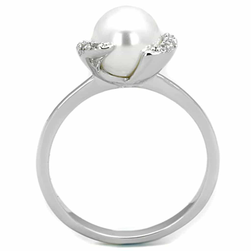 Brass Pearl CZ Crescent Swirl Solitaire Ring view 5