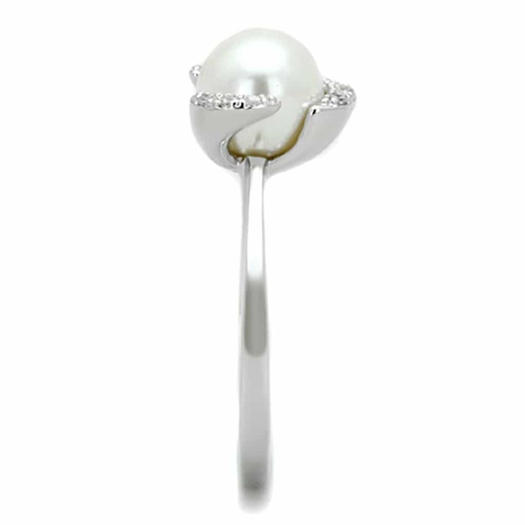 Brass Pearl CZ Crescent Swirl Solitaire Ring view 7