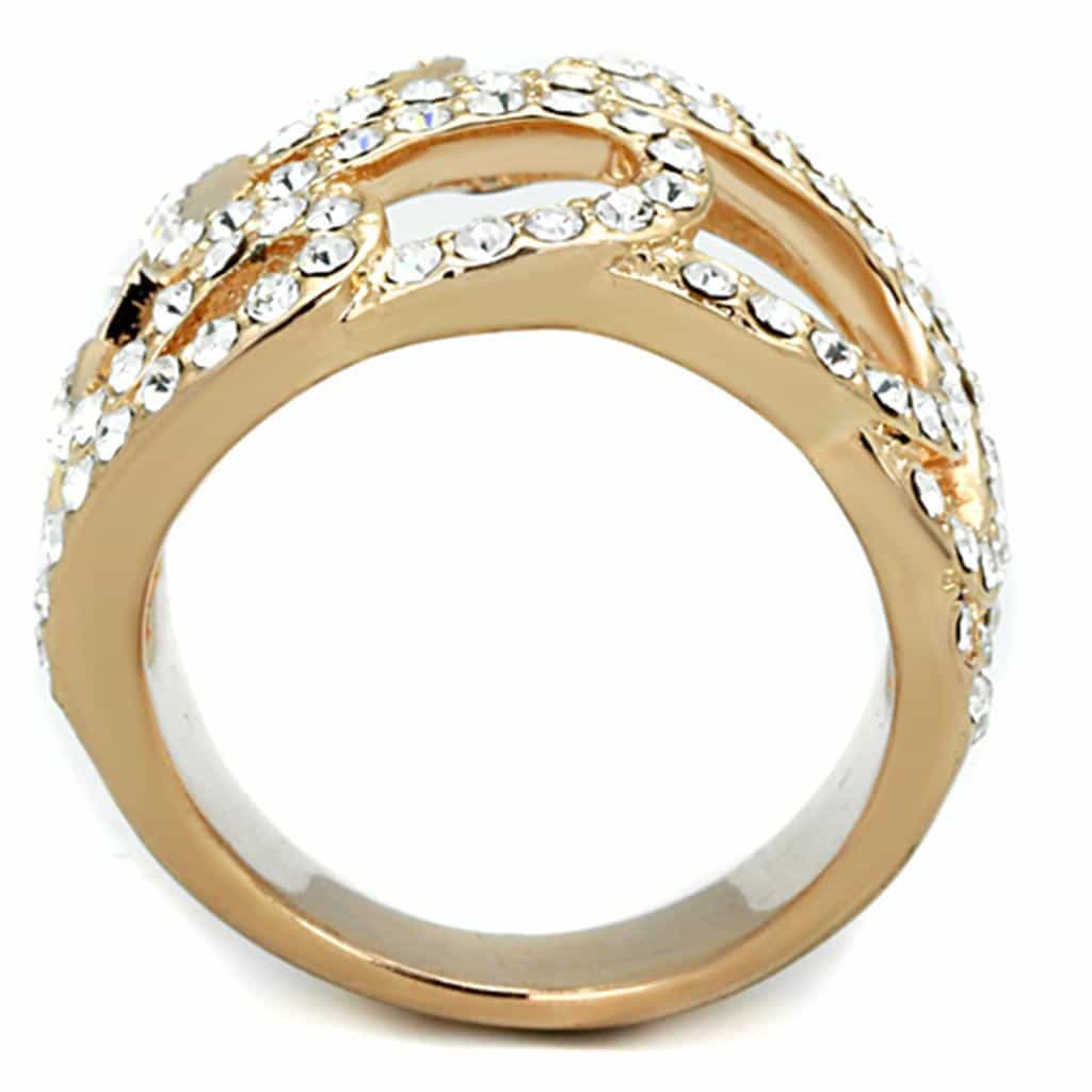 Brass Gold CZ Pave Heart Leaf Wide Dome Ring view 5
