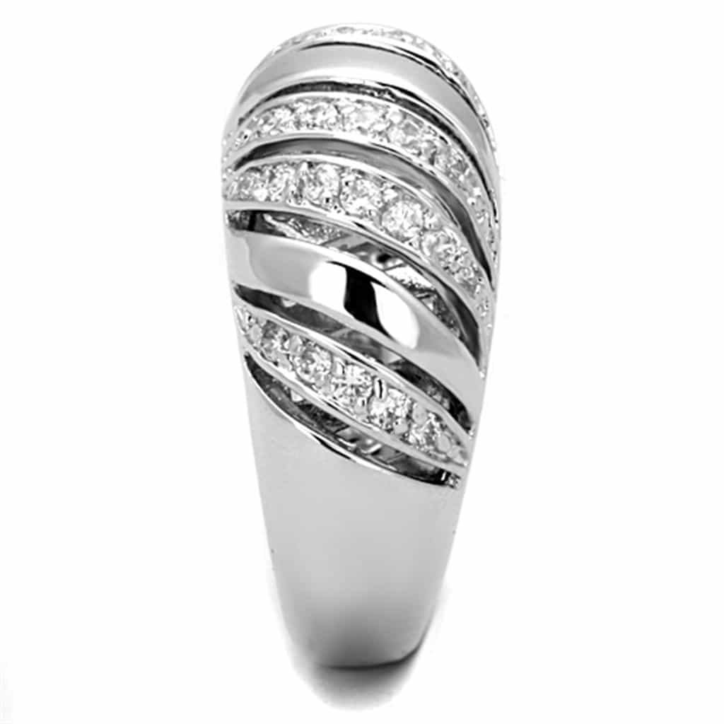 Brass CZ Pave Ribbed Dome Wide Band Ring view 7