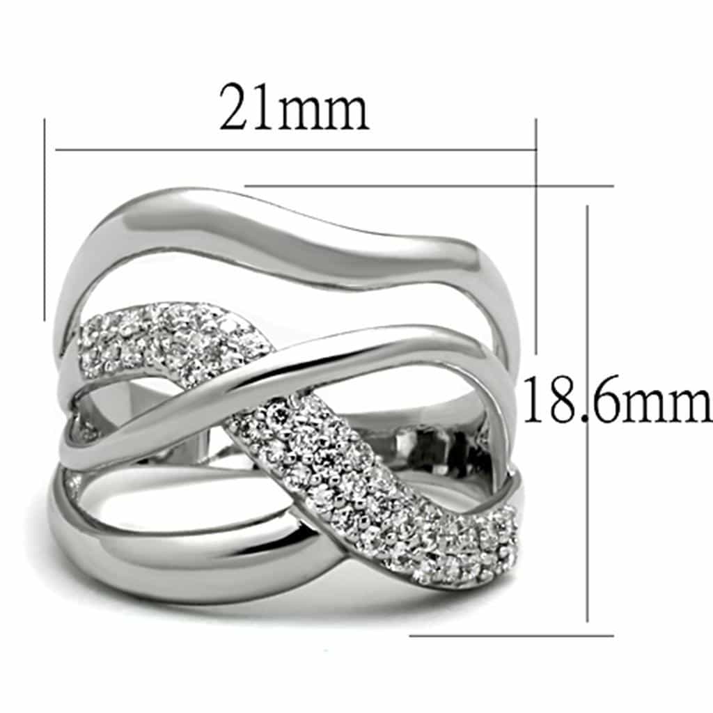Brass CZ Pave Wave Crossover Wide Dome Ring view 3